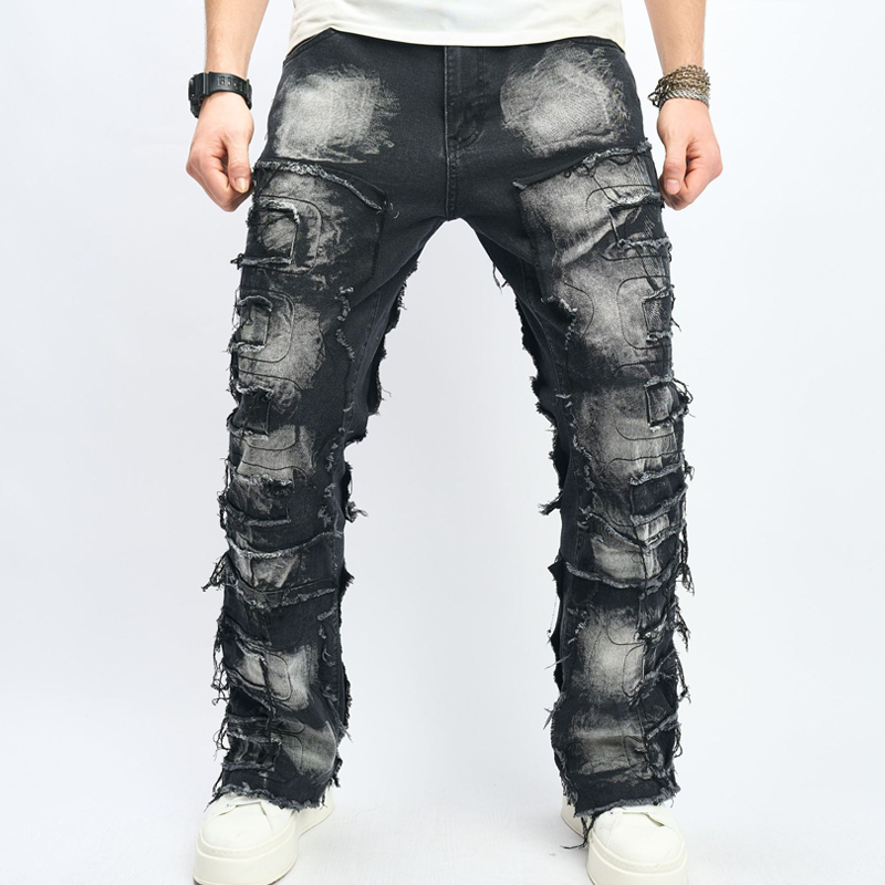 Men's Hip Hop Relaxed-Fit Jeans - Black | SAVINTARI