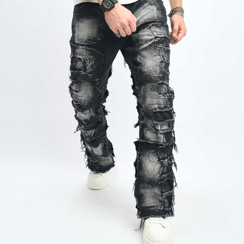 Men's Hip Hop Relaxed-Fit Jeans - Black | SAVINTARI