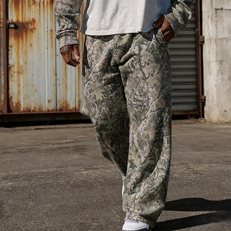 Men's Fashion Camo Wide Leg Joggers - Green | SAVINTARI