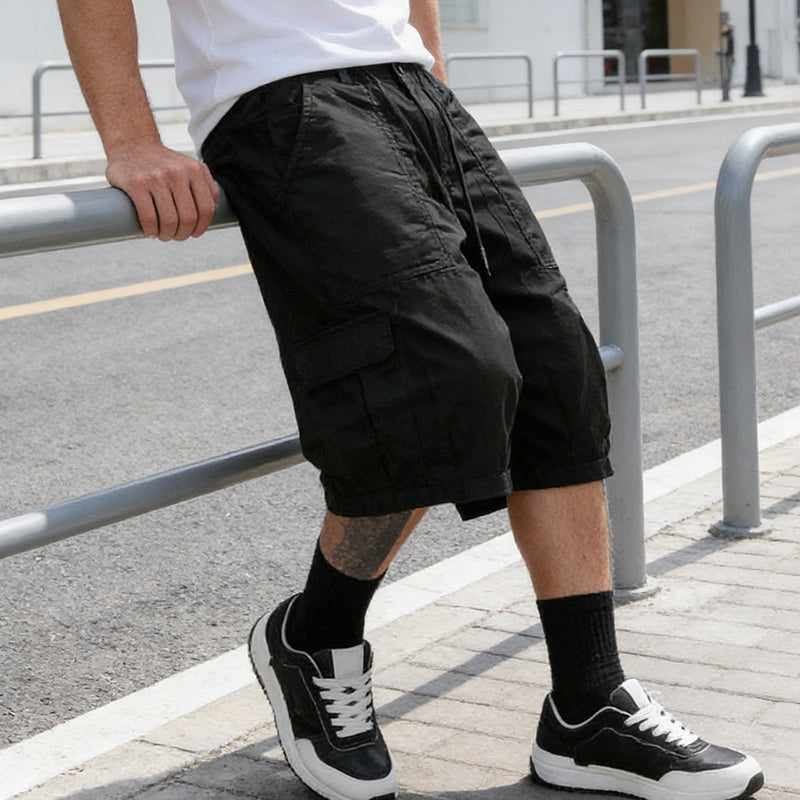 Men's Plus Size Casual Drawstring Capri Pants - Dark Gray | SAVINTARI