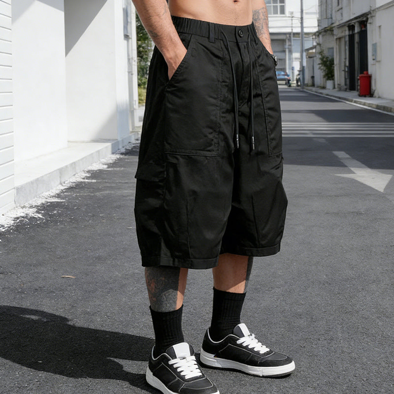Men's Plus Size Casual Drawstring Capri Pants - Dark Gray | SAVINTARI