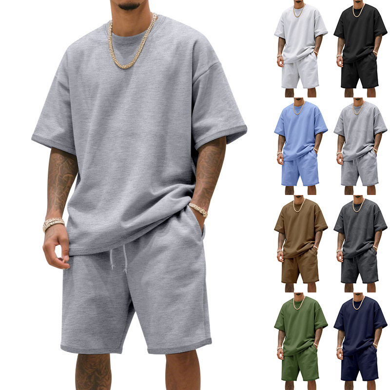Men's Casual Two-Piece T-Shirt and Shorts Set - White | SAVINTARI