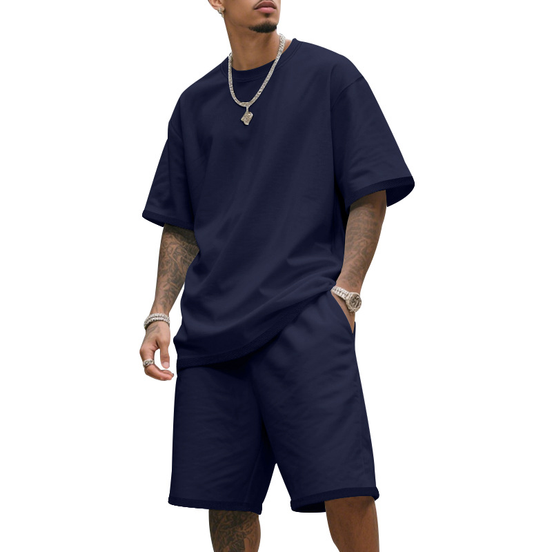 Men's Casual Two-Piece T-Shirt and Shorts Set - White | SAVINTARI