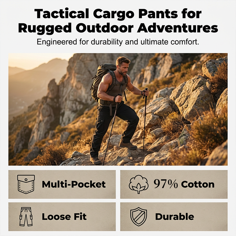 Men's Cotton Cargo Tactical Pants - Camel | SAVINTARI