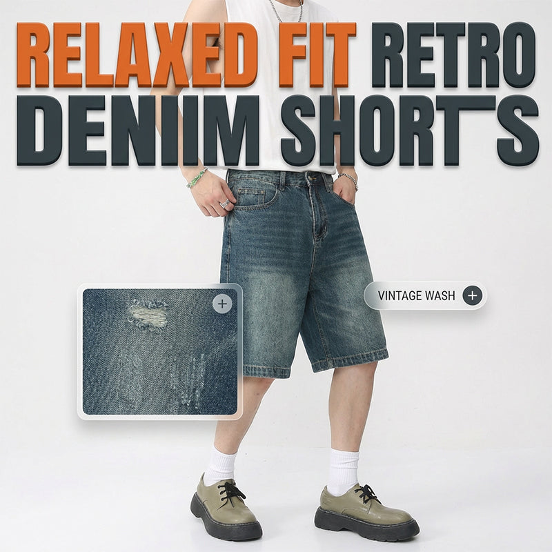 Men's Vintage Relaxed Fit Denim Shorts - Vintage Blue | SAVINTARI