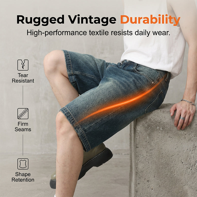 Men's Vintage Relaxed Fit Denim Shorts - Vintage Blue | SAVINTARI