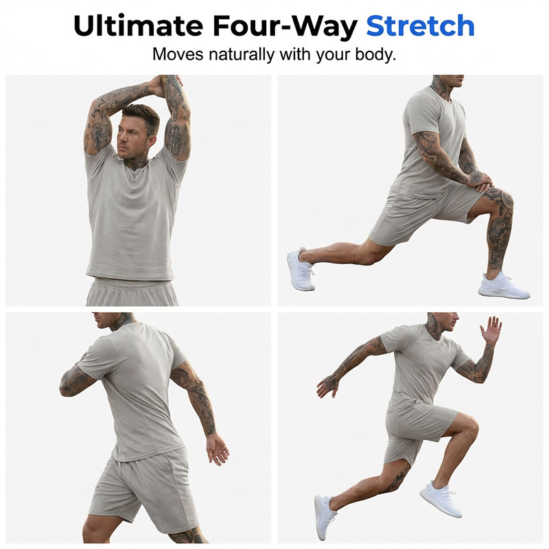 Men's Athletic T-Shirt & Shorts 2-Piece Set The Ultimate Fitness Set ️‍ ️ - Light Gray | SAVINTARI