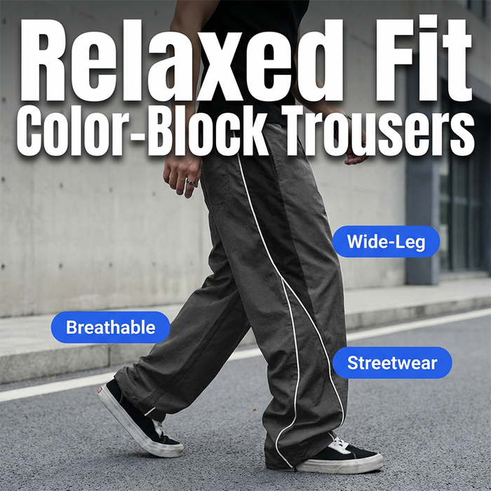 Men's Retro Side Stripe Wide-Leg Pants - Dark Gray | Smart Casual Trousers | SAVINTARI