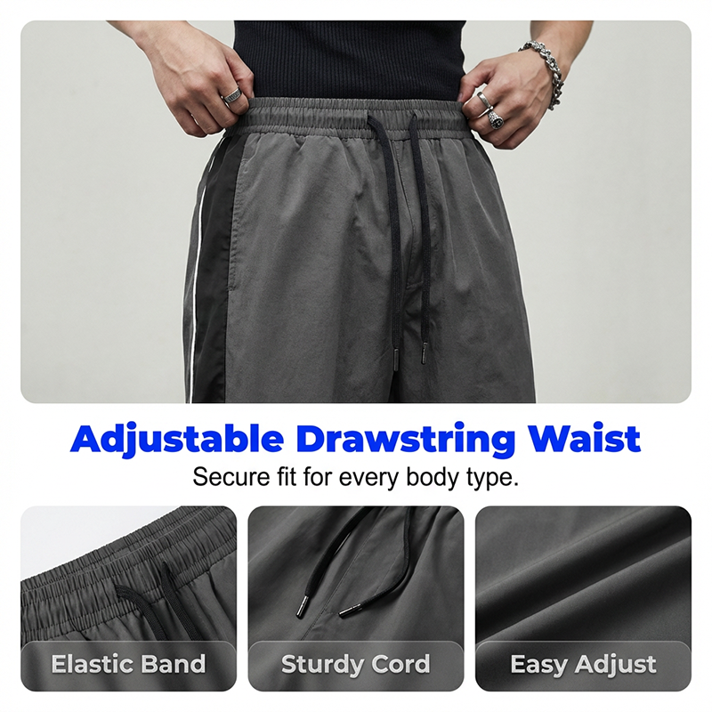 Men's Retro Side Stripe Wide-Leg Pants - Dark Gray | SAVINTARI