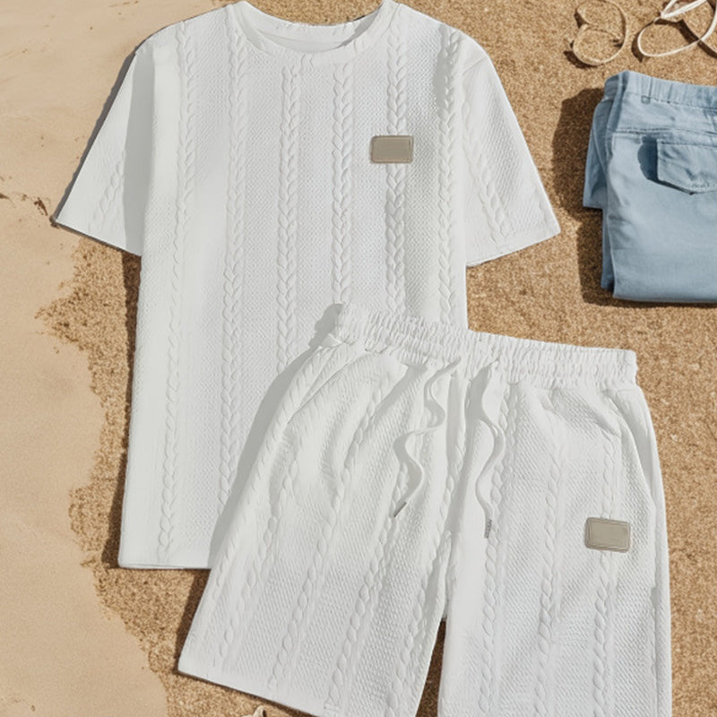 Men's Casual Solid-Color Two-Piece Loungewear Set - White | SAVINTARI