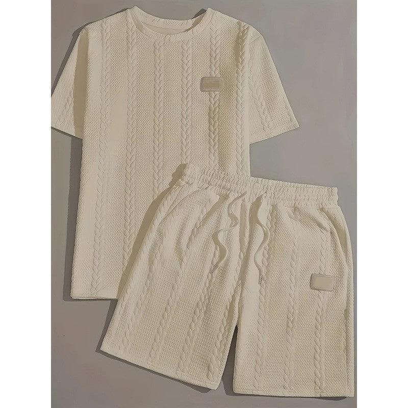 Men's Casual Solid-Color Two-Piece Loungewear Set - White | SAVINTARI