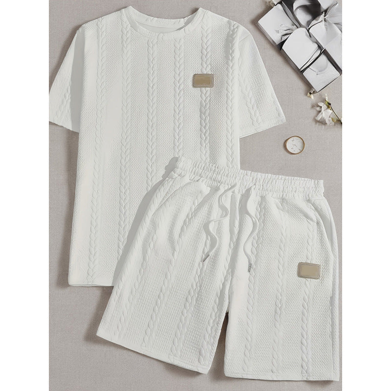 Men's Casual Solid-Color Two-Piece Loungewear Set - White | SAVINTARI