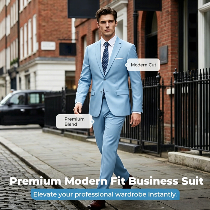 Men's 2-Piece Modern Fit Business Suit Set - White | Tailored Formal Set | SAVINTARI