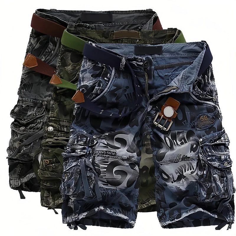 Men's Multi-Pocket Cargo Shorts - Blue | SAVINTARI