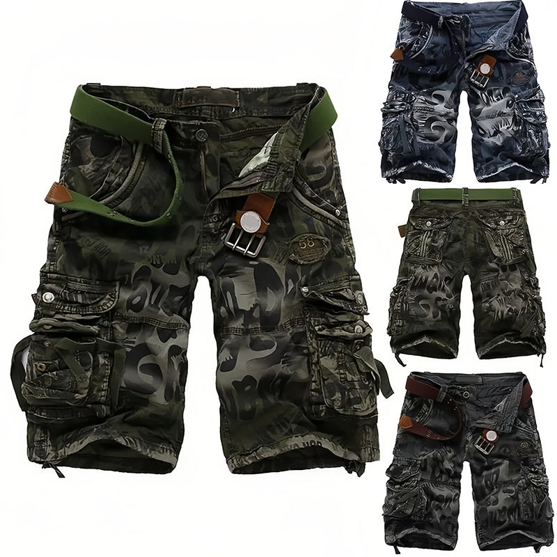 Men's Multi-Pocket Cargo Shorts - Blue | SAVINTARI
