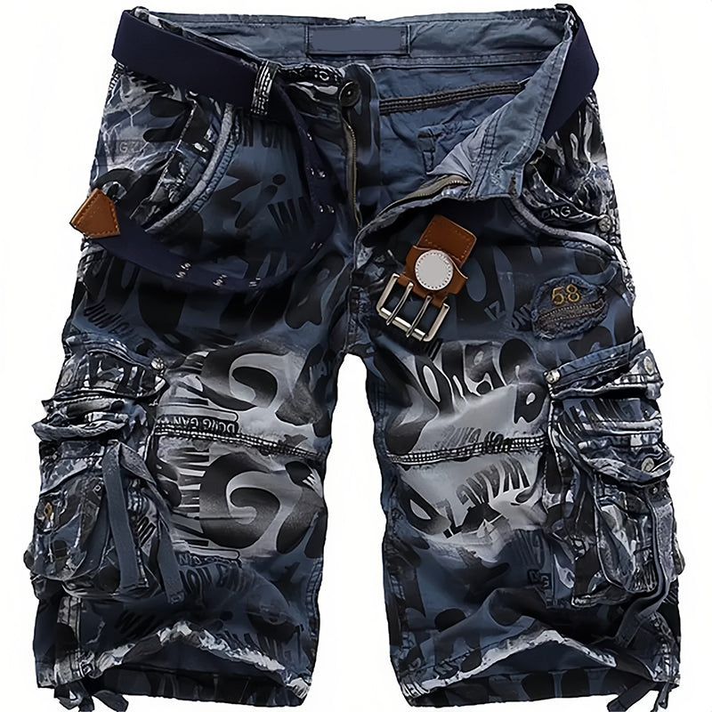 Men's Multi-Pocket Cargo Shorts - Blue | SAVINTARI
