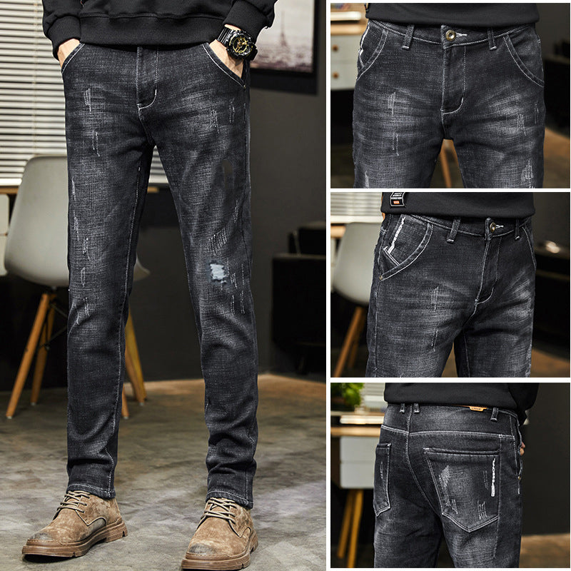 Men's Stretch Tapered Denim Jeans - Black | SAVINTARI