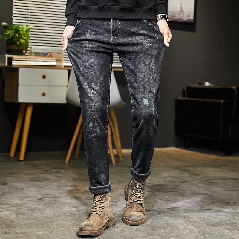 Men's Stretch Tapered Denim Jeans - Black | SAVINTARI