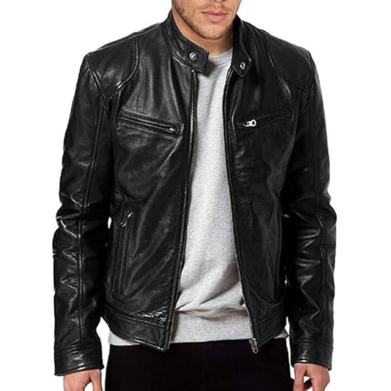 Men's Trendy Zip-Up Stand Collar Jacket - khaki | SAVINTARI