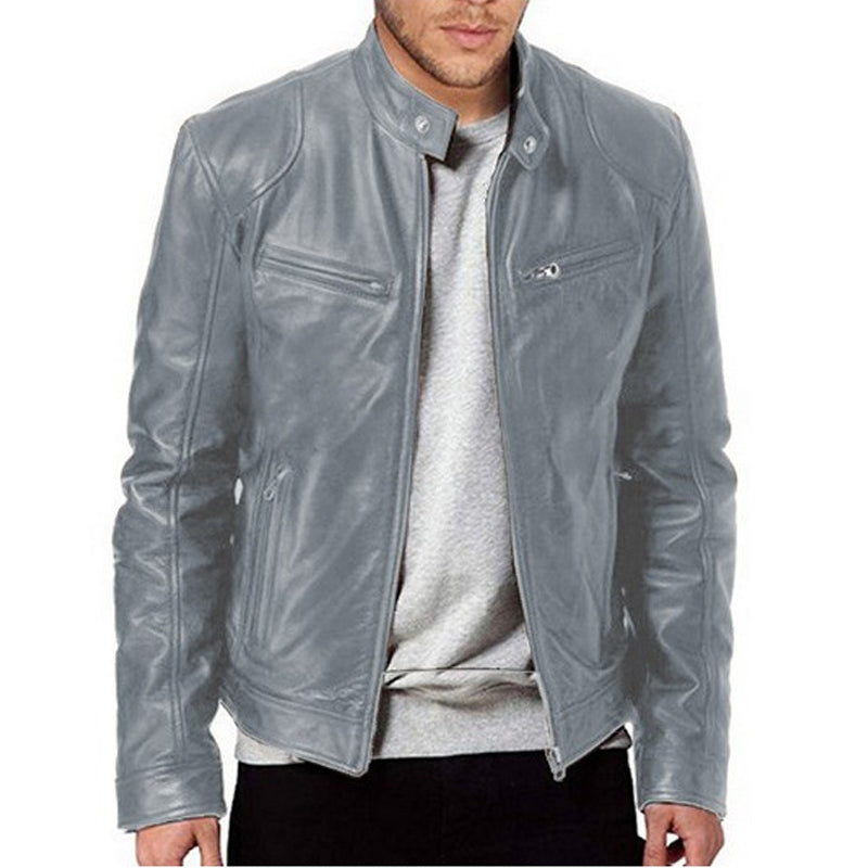 Men's Trendy Zip-Up Stand Collar Jacket - khaki | SAVINTARI