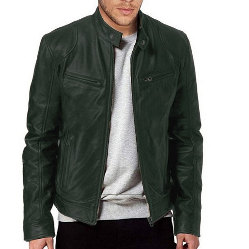 Men's Trendy Zip-Up Stand Collar Jacket - khaki | SAVINTARI