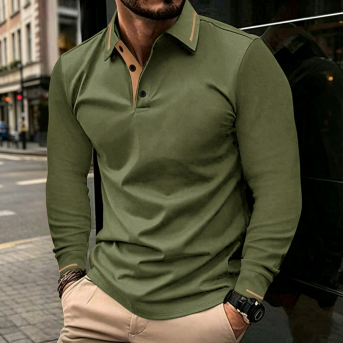 Men's Long Sleeve Contrast Collar Top - White | Men's Seasonal Edit | SAVINTARI