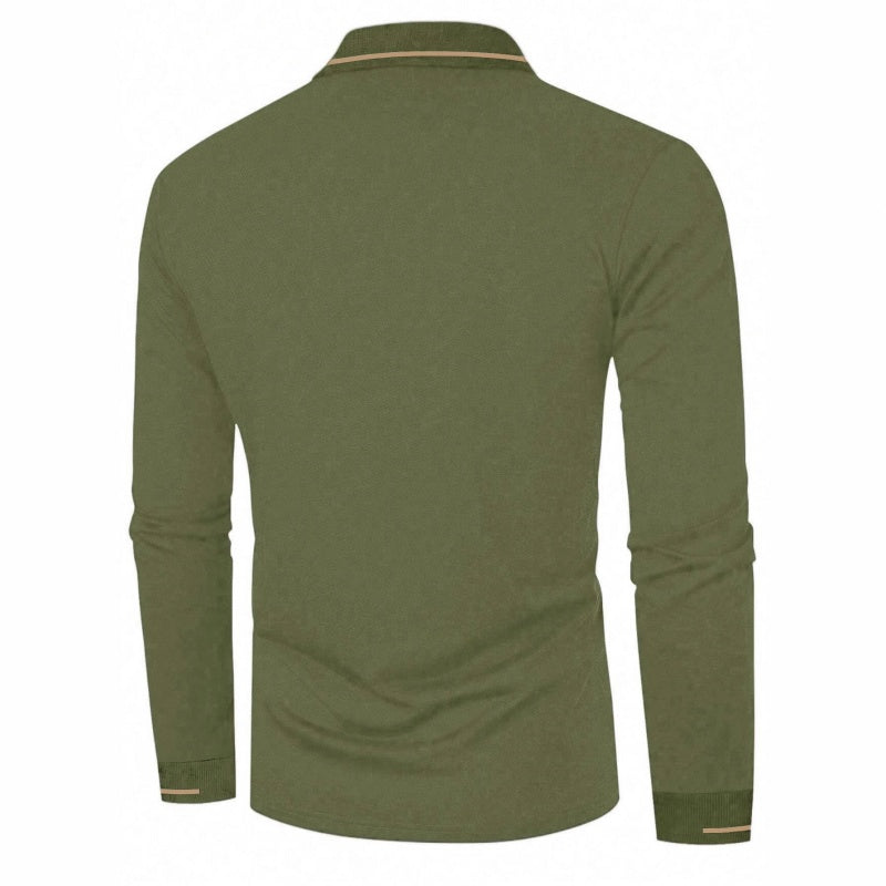 Men's Long Sleeve Contrast Collar Top - White | SAVINTARI