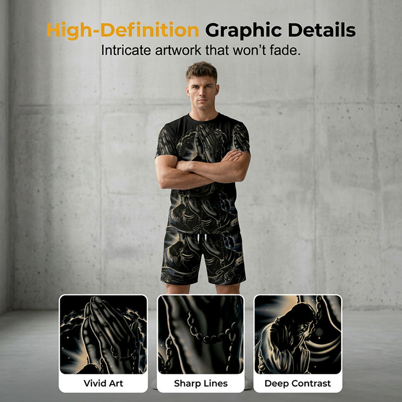 Men's Print T-Shirt & Shorts 2-Piece Set - Navy | SAVINTARI