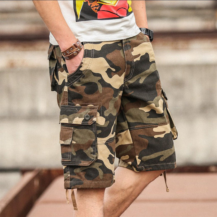 Men's Cotton Blend Camouflage Cargo Shorts - Khaki | Smart Casual Trousers | SAVINTARI