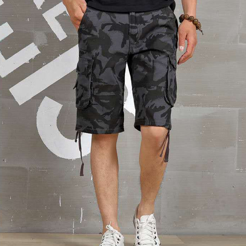 Men's Cotton Blend Camouflage Cargo Shorts - Khaki | SAVINTARI