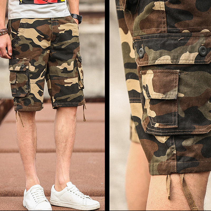Men's Cotton Blend Camouflage Cargo Shorts - Khaki | SAVINTARI