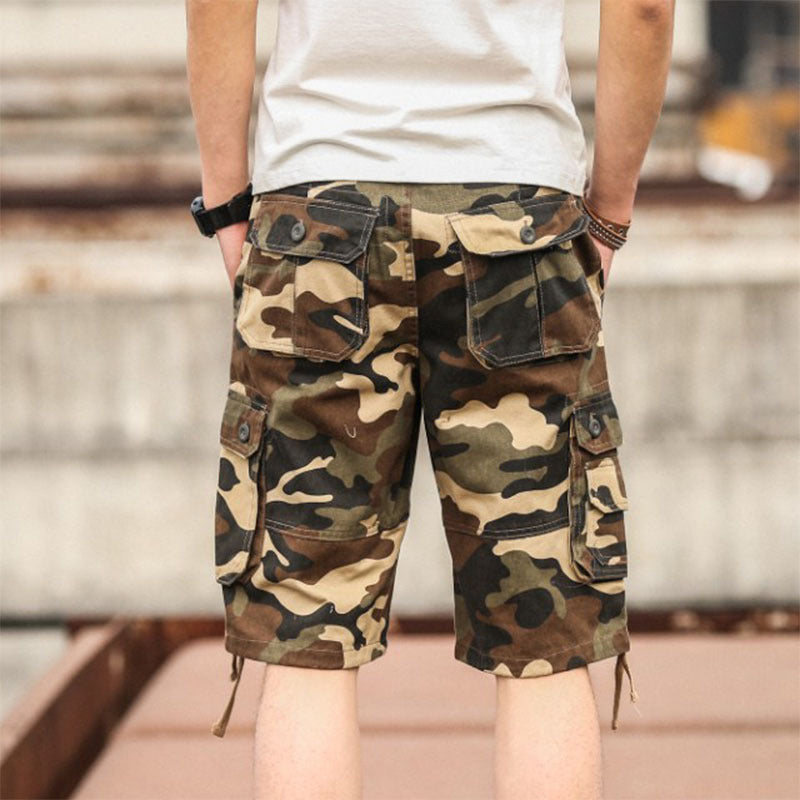Men's Cotton Blend Camouflage Cargo Shorts - Khaki | SAVINTARI