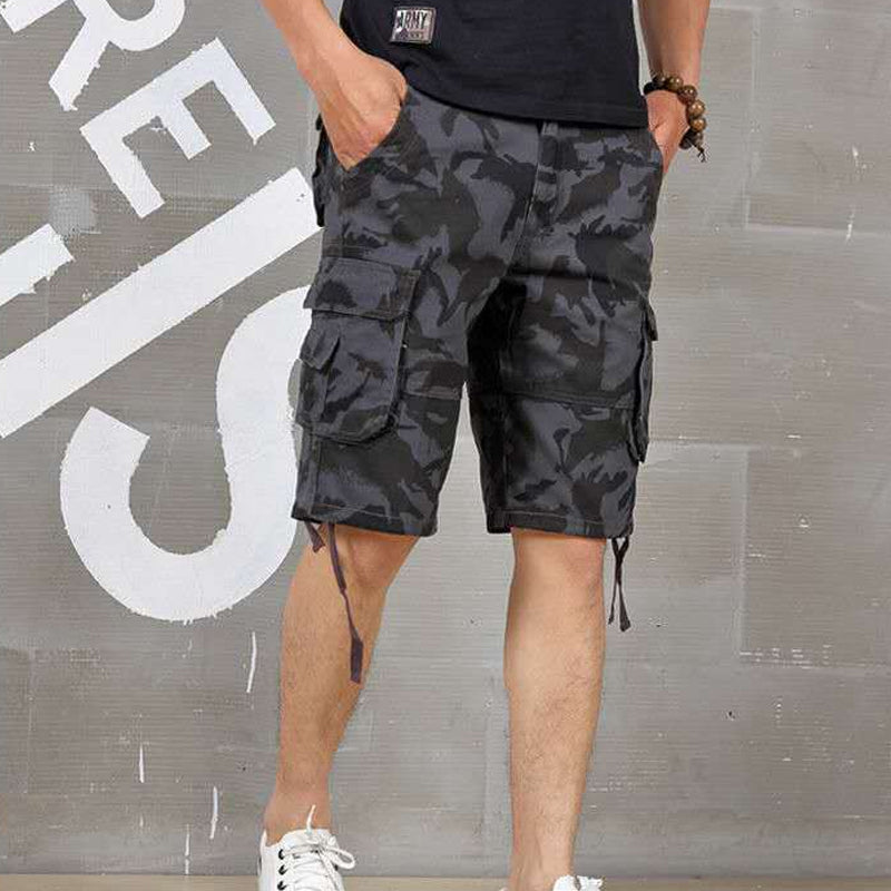 Men's Cotton Blend Camouflage Cargo Shorts - Khaki | SAVINTARI