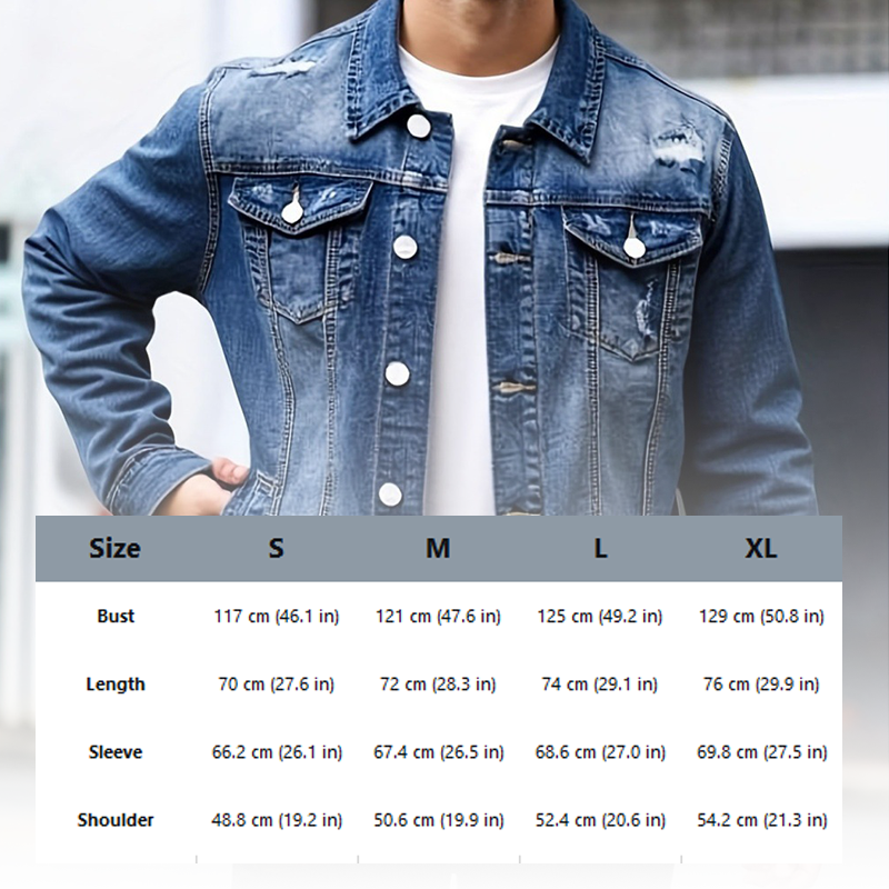 Men's Casual Vintage-Wash Distressed Denim Jacket - Navy | SAVINTARI