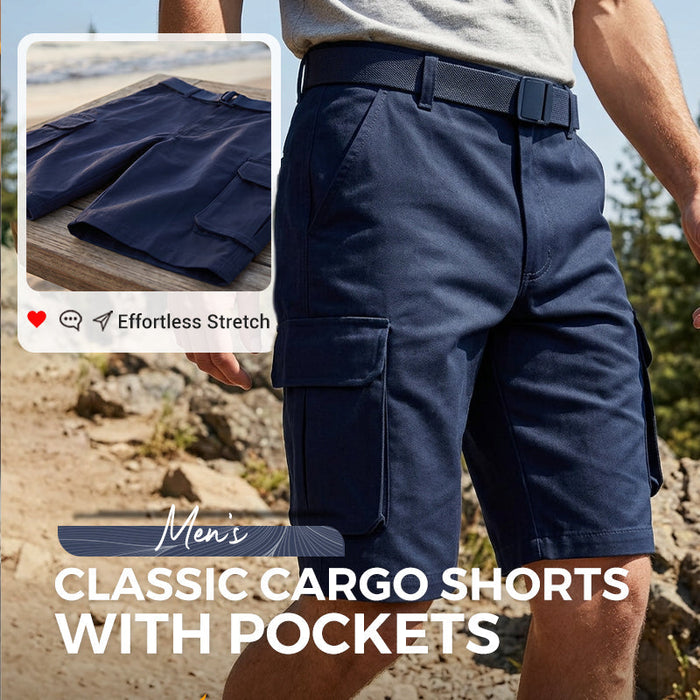 Men's Mens Classic Cargo Shorts - Black | Smart Casual Trousers | SAVINTARI