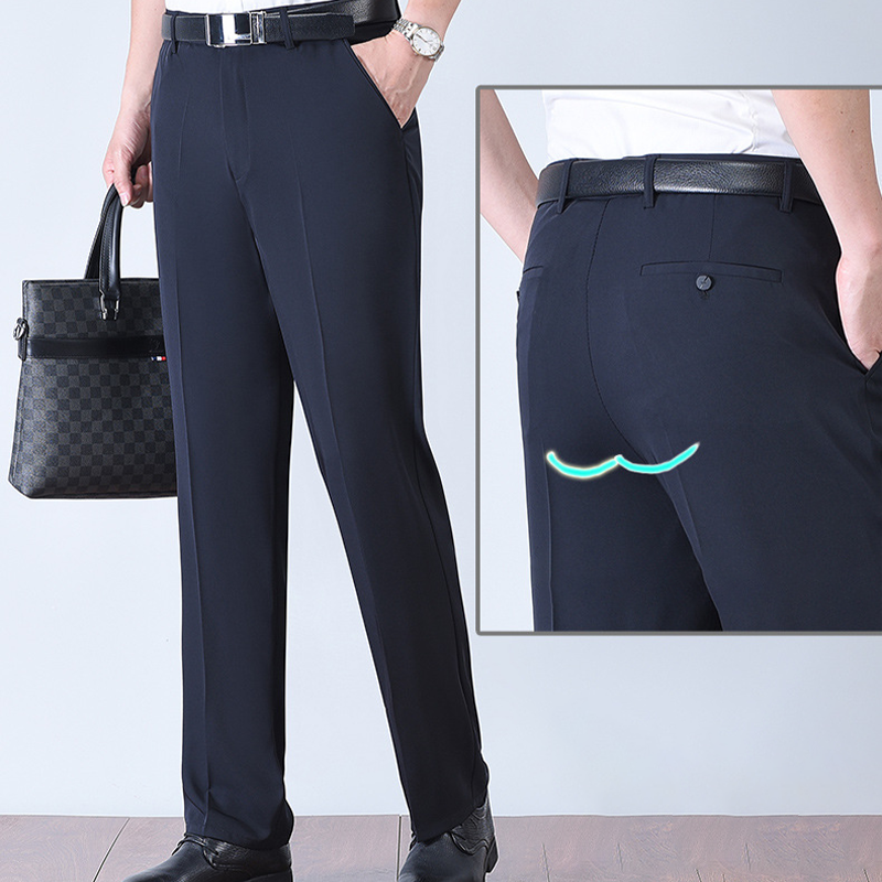 Men's Ice Silk Quick Dry Suit Pants - Navy | SAVINTARI