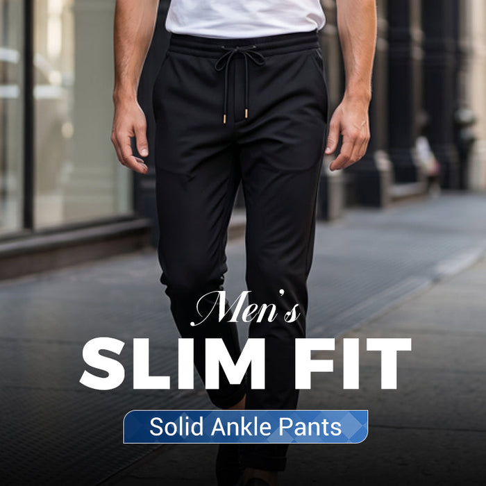 Men's Slim Fit Solid Ankle Pants - Black | Smart Casual Trousers | SAVINTARI