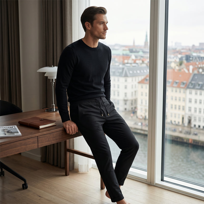 Men's Slim Fit Solid Ankle Pants - Black | SAVINTARI