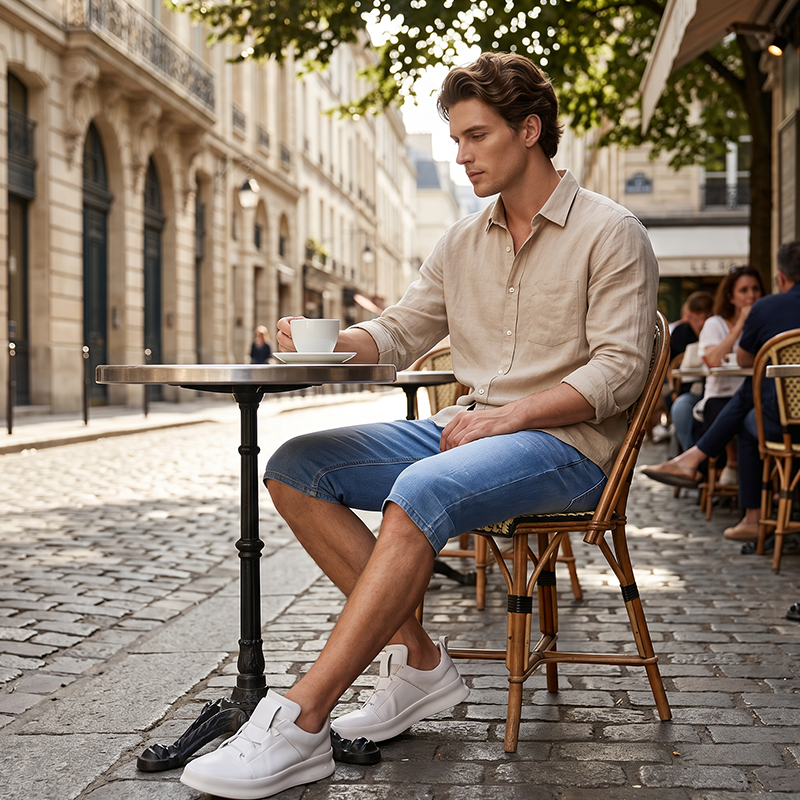 Men's Summer Lightweight Denim Shorts - Light Blue | SAVINTARI
