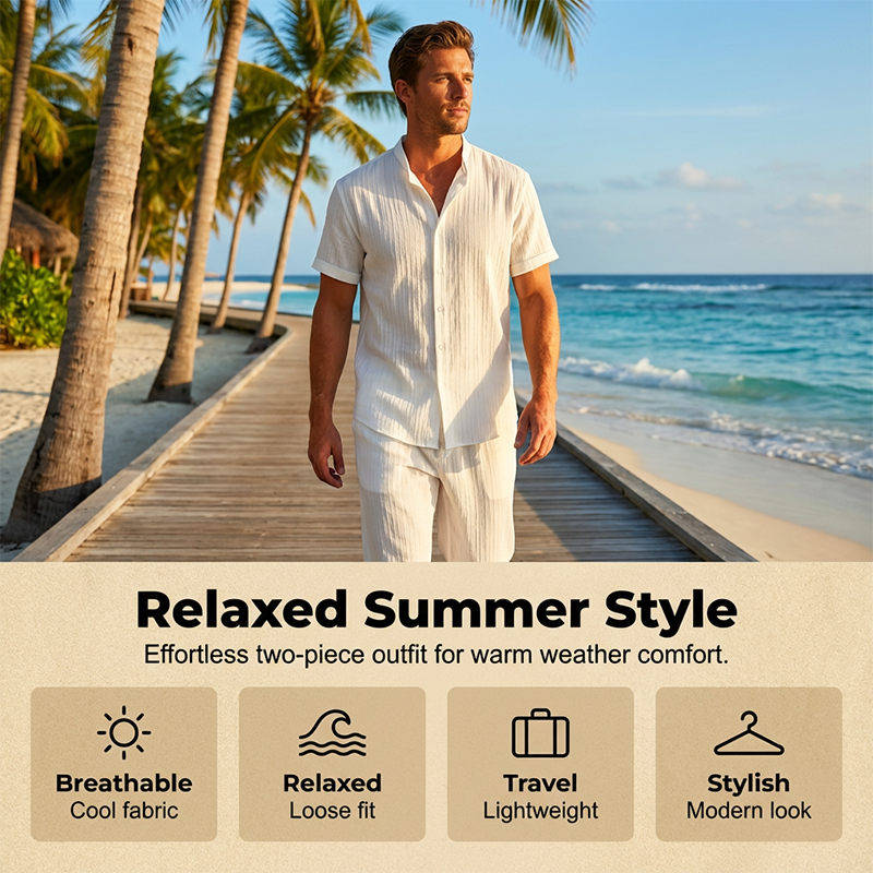 Men's ⏳Time-Limited Special⏰ Textured 2-Piece Shirt & Pants Set - Black | SAVINTARI