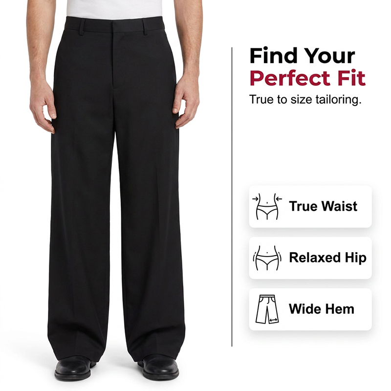 Men's Classic Fit Wide-Leg Suit Pants - Navy | SAVINTARI