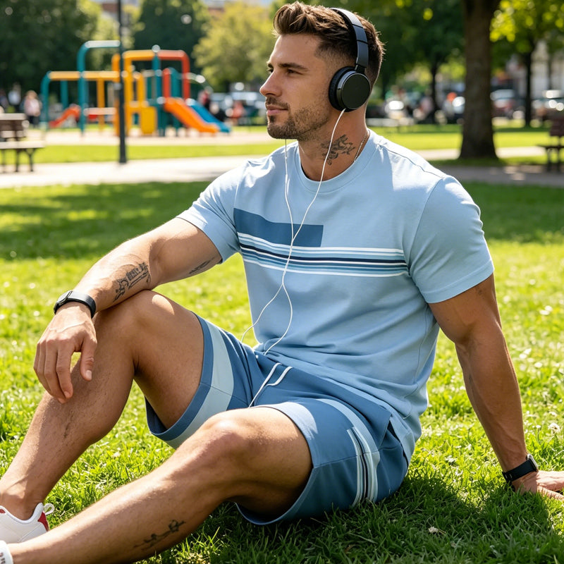 Men's T-Shirt & Shorts 2-Piece Set - Gray | SAVINTARI