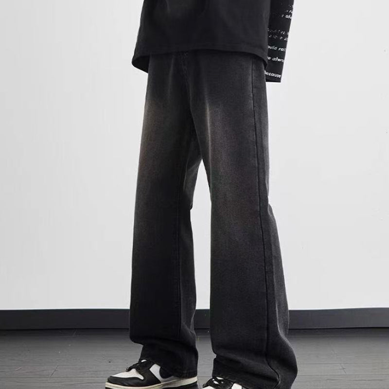 Men's Vintage Wash Wide-Leg Jeans - Black | SAVINTARI