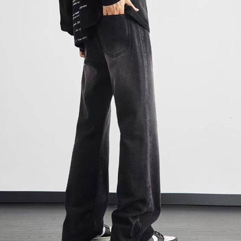 Men's Vintage Wash Wide-Leg Jeans - Black | SAVINTARI