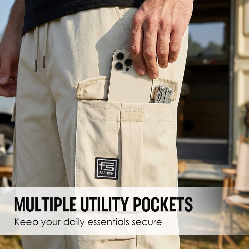 Men's Casual Cargo Pants with Multi-Pockets - Apricot | SAVINTARI