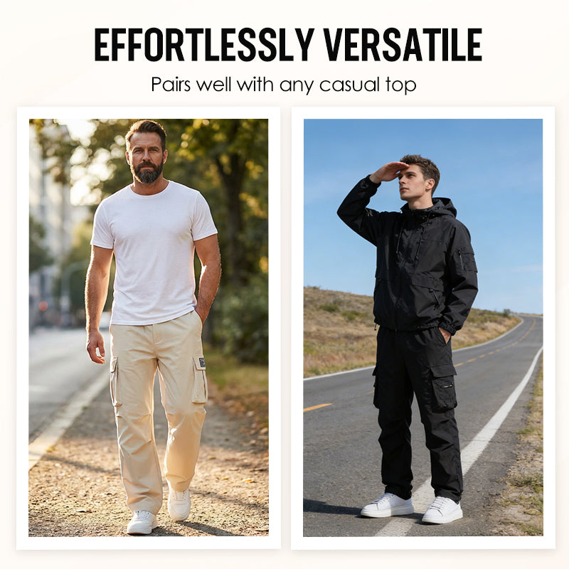 Men's Casual Cargo Pants with Multi-Pockets - Apricot | SAVINTARI