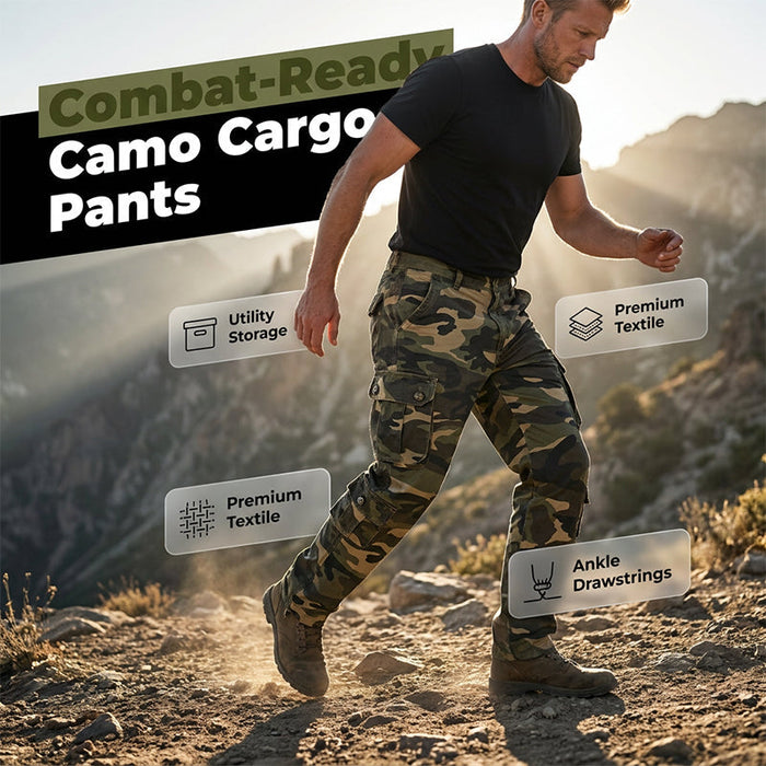 Men's Mens Outdoor Camouflage Cargo Pants - Khaki | Smart Casual Trousers | SAVINTARI