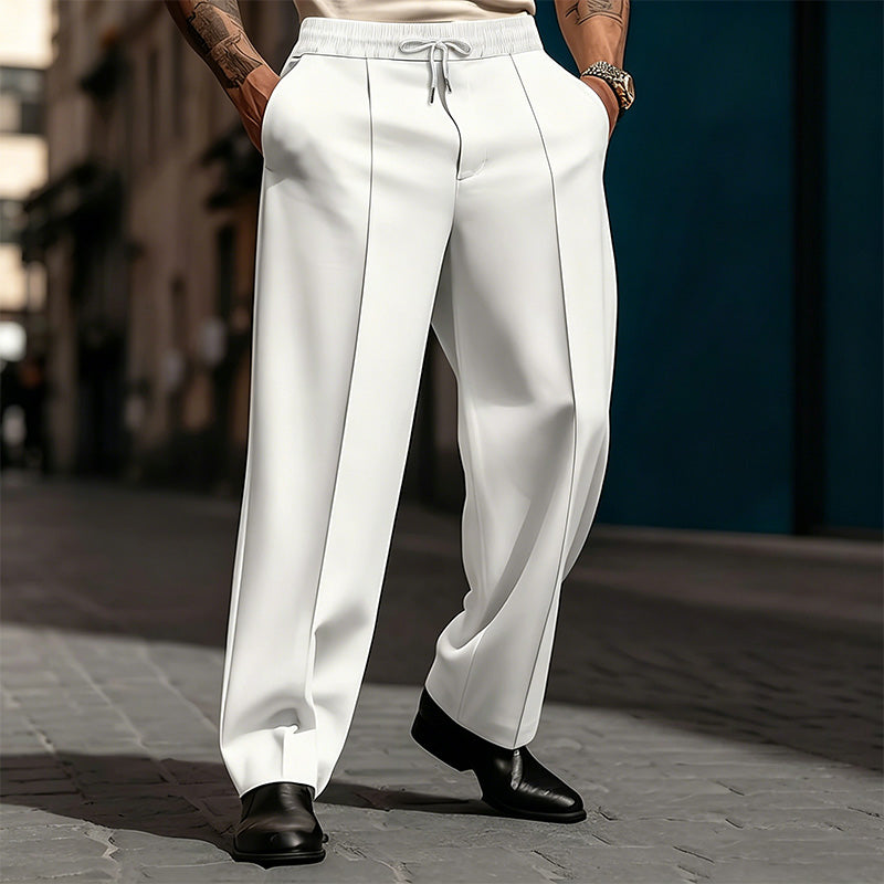 Men's Modern Wide-Leg Suit Pants - White | SAVINTARI