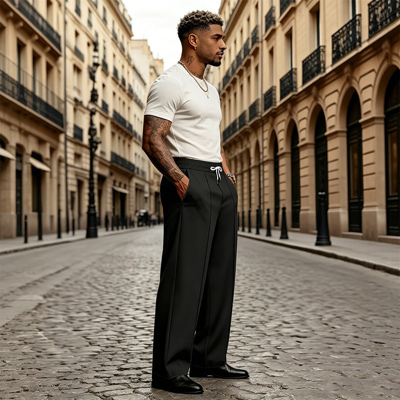 Men's Modern Wide-Leg Suit Pants - White | SAVINTARI