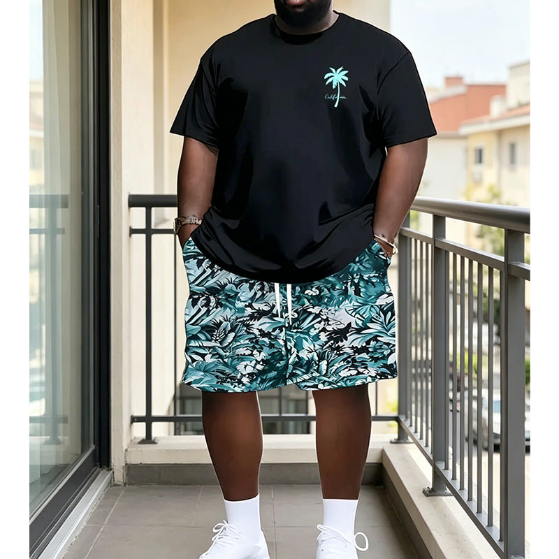 Men's Summer Print Top & Shorts Set - Blue-Black | SAVINTARI